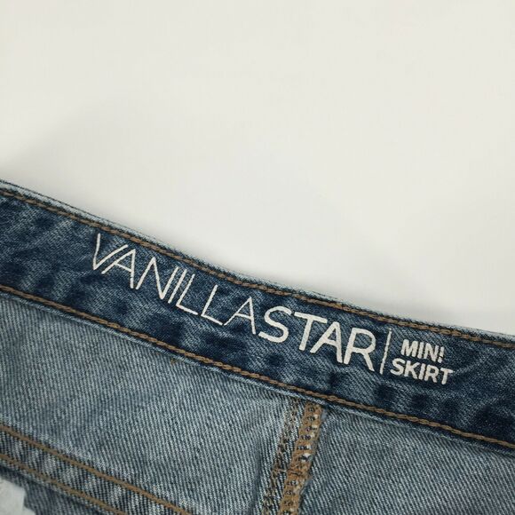 Vanilla Star Ripped Distressed Denim Mini Skirt Size 7 Womens Blue Jean Cut Off - Picture 5 of 6